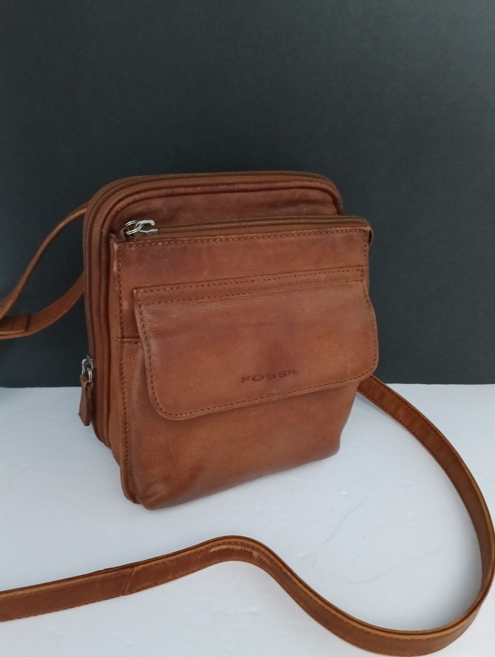 Fossil Brown Leather Crossbody Purse with Adjustable Strap